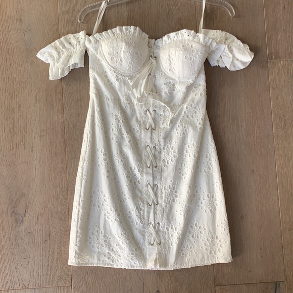 LPA Fitted Lace Up Mini Dress in Ivory - Picture 7 of 8